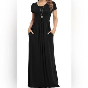 VIISHOW Short Sleeve Loose Plain Maxi Dresses Casual Long Dresses with Pockets
